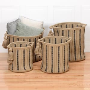 Dublin 20 in. x 20 in. x 14 in. Taupe and Black Round Polypropylene Braided Basket