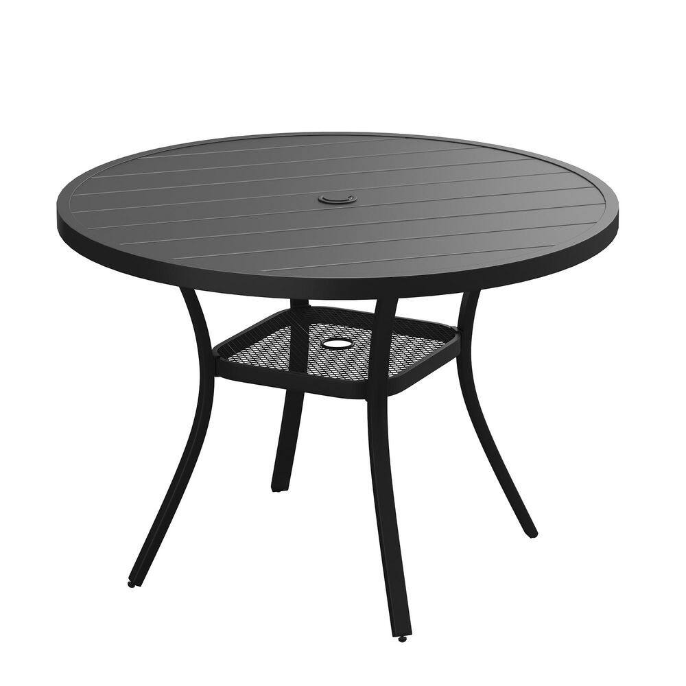 40.6 in. Black Round Metal Outdoor Dining Table, All Weather Patio Dining Table with Umbrella Hole for Patio Garden price history on PriceWatchPro