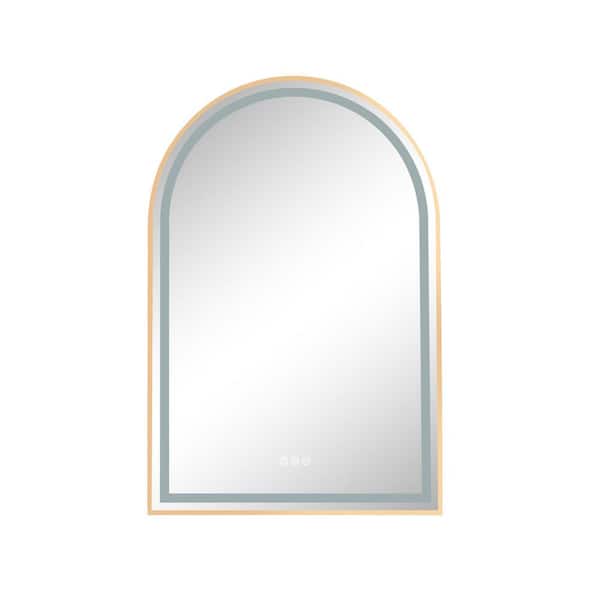 Unbranded 26 in. W x 39 in. H Large Arched Steel Framed Anti-Fog Wall Mount Bathroom Vanity Mirror in Rose Gold
