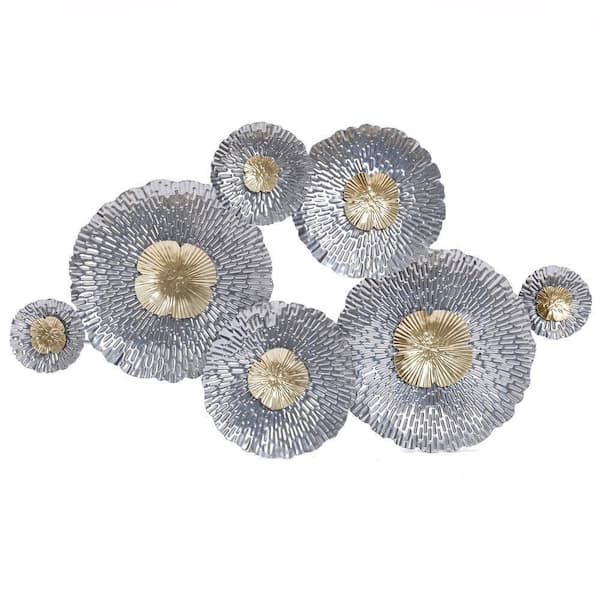 LuxenHome Silver and Gold Flowers Metal Work Wall Decor