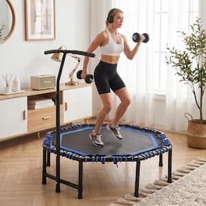 48 in. Foldable Fitness Trampoline with Adjustable Handlebar, 330 lbs Capacity, Quiet Bungee Rebounder for Adults,Blue