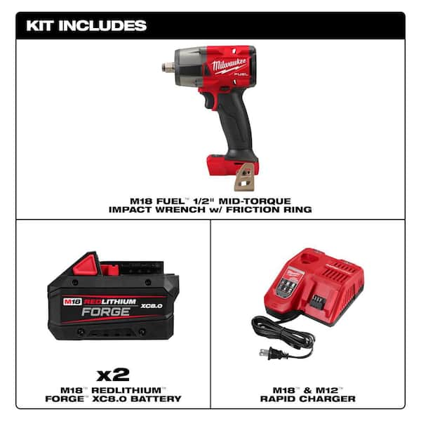 M18 FUEL Gen-2 18V Lithium-Ion Brushless Cordless Mid Torque 1/2 in. Impact Wrench w/ (2) FORGE 8.0 Ah Battery & Charger