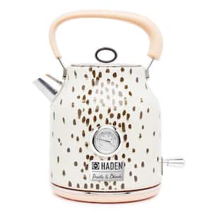 Margate 7 Cup White/Brown Spots Cordless Electric Kettle with Boil Dry Protection and Automatic Shut-Off