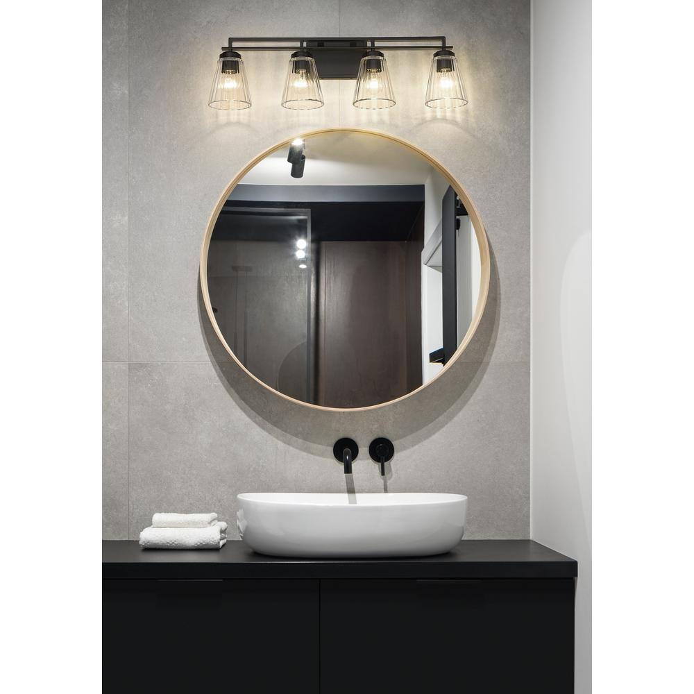 Lyna Matte Black Steel Vanity Light with Clear Glass Shades