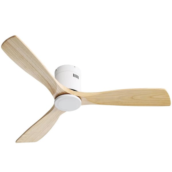 Jushua 52 in. Indoor White Ceiling Fan Natural 3 Solid Wood Fan Blade Noiseless Reversible DC Motor Remote Control