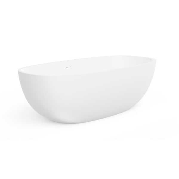 70.9 in. x 34.5 in. Artificial Stone Soaking Bathtub in Matte White Solid Surface with Overflow and Pop-up Drain