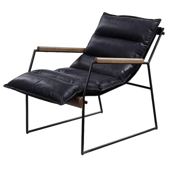 Acme Furniture Luberzo Distress Espresso Top Grain Leather and Matt Iron Finish Arm Chair