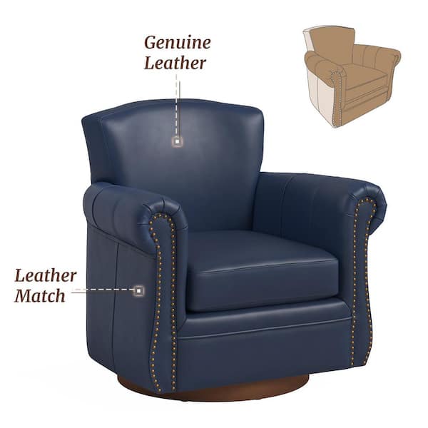 OrangeOne Oubo Navy Mid-century Genuine Leather Curved Highback