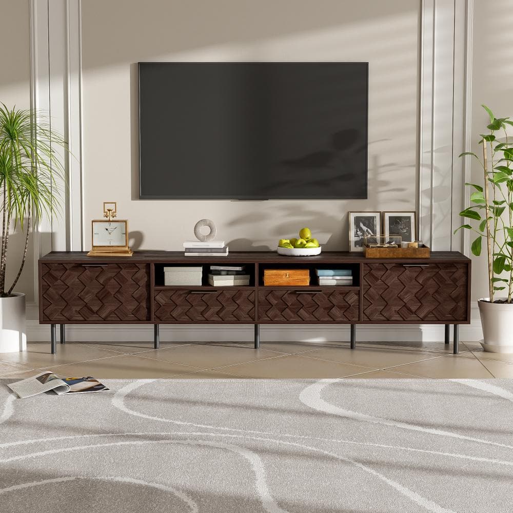 78.7 in. Dark Brown Modern TV Stand with Diamond‑Woven Panels, Iron Legs and Soft‑Close Hinges (Max TV Size 85 in.) price history on PriceWatchPro
