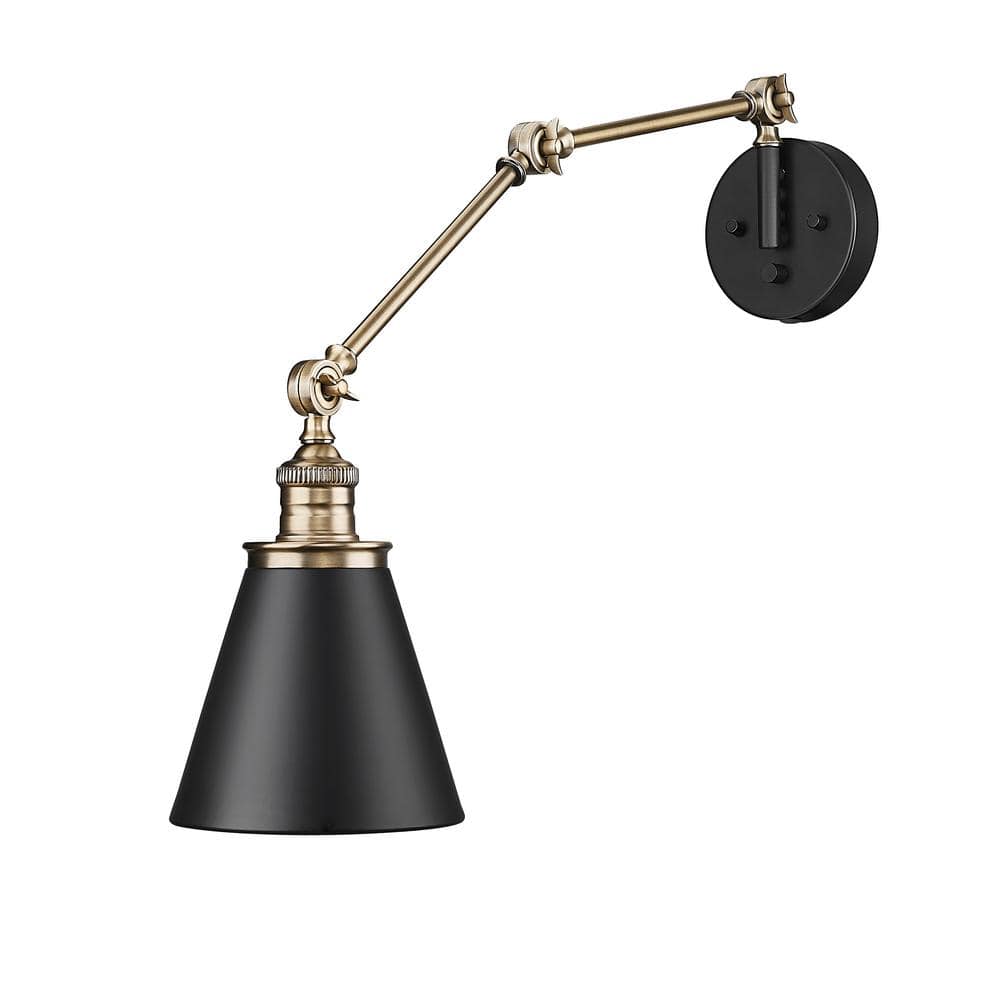 Evonne 1-Light 7.25 in. Matte Black/Vintage Brass Swing Arm Sconce price history on PriceWatchPro
