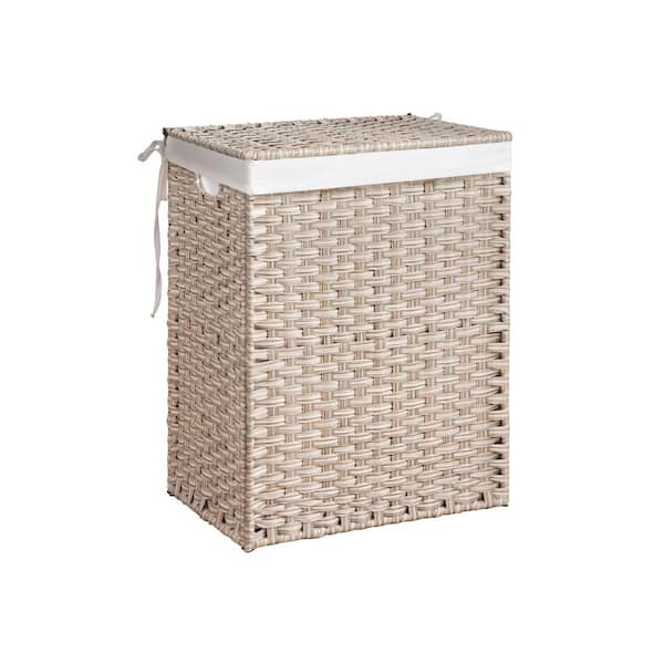 PARASOLAR Light Gray 18 x 13 x 24 Wicker Modern Rectangle Laundry Room Hamper with Removable Bag