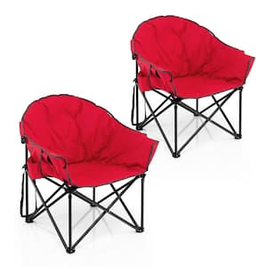 2 -piece  Oversized Folding Padded Camping Moon Saucer Chair Bag Outdoor Fishing Red