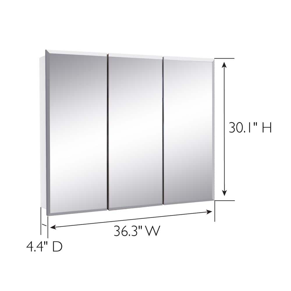 36 Inch White Tri-View Bathroom Medicine Cabinet with Mirror