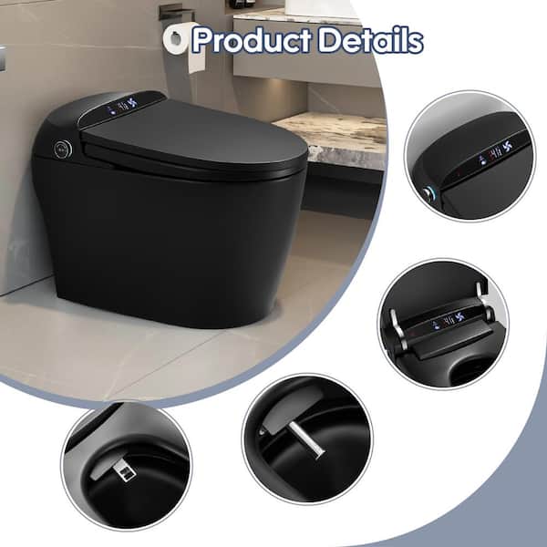 ANGELES HOME Black Smart Bidet Toilet with Heated Seat and Auto Flush