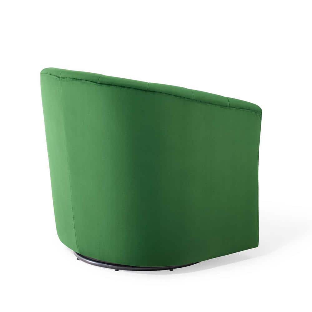 Emerald Velvet Barrel Swivel Accent Chair with Wood Base
