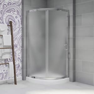 Breeze 36 in. L x 36 in. W x 76.97 in. H Corner Shower Kit with Frosted Framed Sliding Door in Chrome and Shower Pan