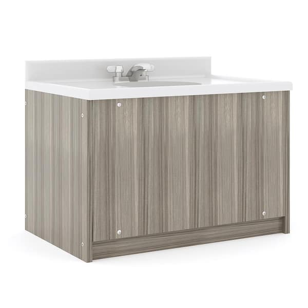 TOT MATE 31 in. W x 21 in. D x 21.5 in. H Single Sink Freestanding Kids Bathroom Vanity with White Marble Top (Shadow Elm Gray)