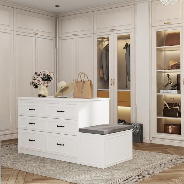 FUFU&GAGA White Wood 12-Drawer 61.9 in. Chest of Drawers with Flip