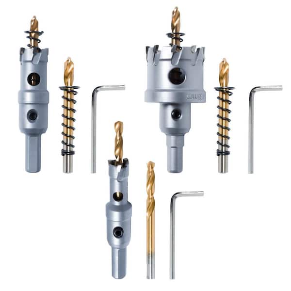 1/2 in., 3/4 in. and 1-1/2 in. Tungsten Carbide Tipped Hole Saws Set with Titanium-Plated Pilot Drill Bit for Metal