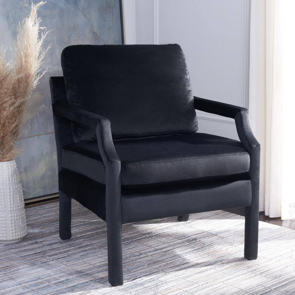 Mid-Century Black Velvet Accent Chair with Pine Wood Frame