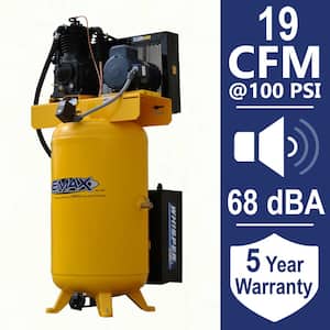 Silent Air Industrial E450 Series 80 Gal. 175 PSI 5HP 19 CFM 3-Phase 460V 2-Stage Vertical Stationary Air Compressor