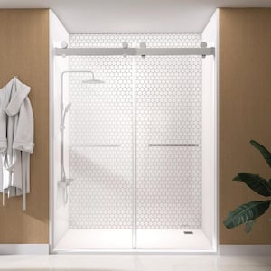 60 in. W x 79 in. H Soft Close Double Sliding Bypass Frameless Glass Shower Door in Brushed Nickel 3/8 in. Clear Glass