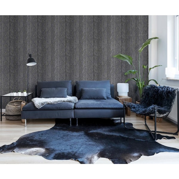 Ephraim Charcoal Black Radiance Plain Wallpaper Sample