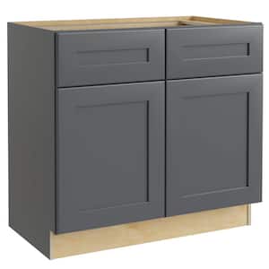 Newport Deep Onyx Plywood Shaker Assembled Sink Base Kitchen Cabinet Soft Close 33 in W x 24 in D x 34.5 in H