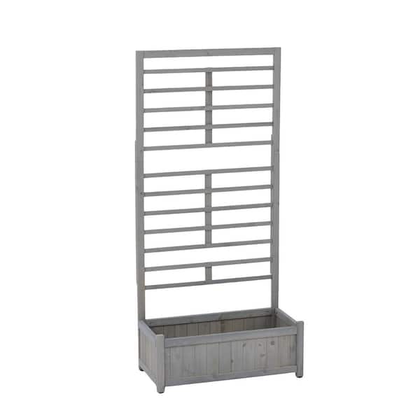 Unbranded 31.5 in. L x 16 in. W x 67 in. H Gray Solid Wood Raised Garden Bed with Trellis for Climbing Plants, Vegetables