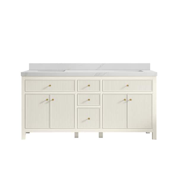 Willow Collections Sonoma 72 in. Double Sink Freestanding Alabaster Bath Vanity with Calacatta Sienna Quartz Top Unassembled