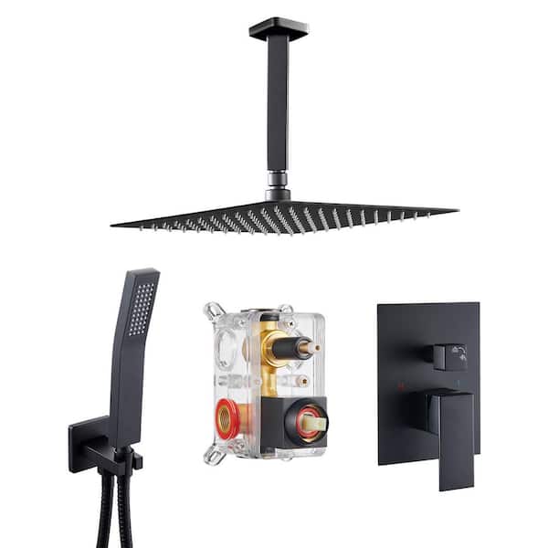 Heemli Rain Single Handle 1-Spray Shower Faucet 2.5 GPM 10 in. with Valve Pressure Balance Dual Shower Heads in Black