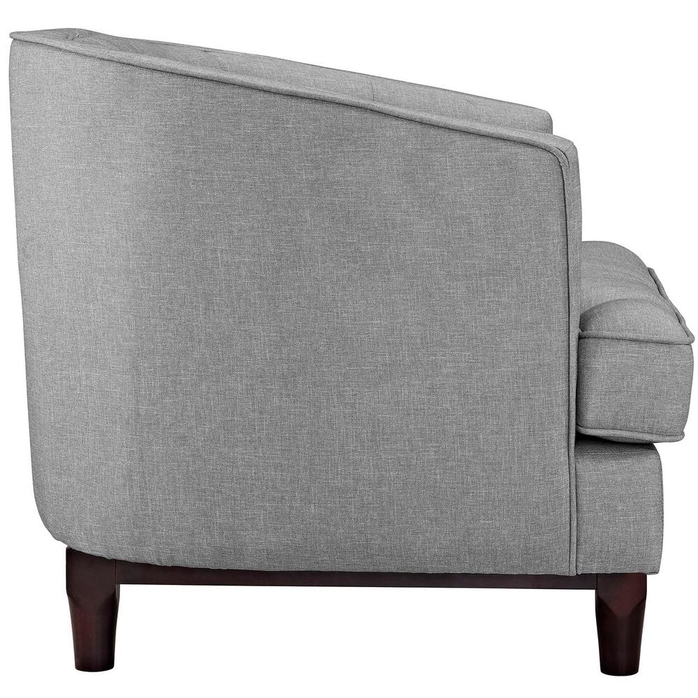 Light Gray Upholstered Accent Chair with Walnut Wood Base