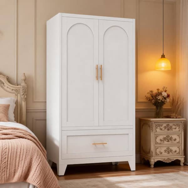 60" Tall White Linen Cabinet with 1 Drawer and Hanging Rod,2 Doors and Shelf for Bedroom,Bathroom,Laundry Room