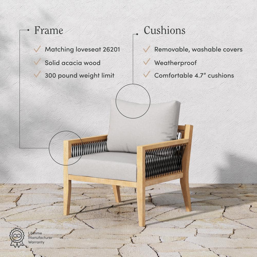 Freya Bohemian Acacia Wood Outdoor Armchairs with Cushions, Set of 2