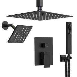 3-Spray Patterns Square Fixed Shower Head 10, 6 in. with 2.5 GPM Wall Mount Dual Shower Heads in Matte Black