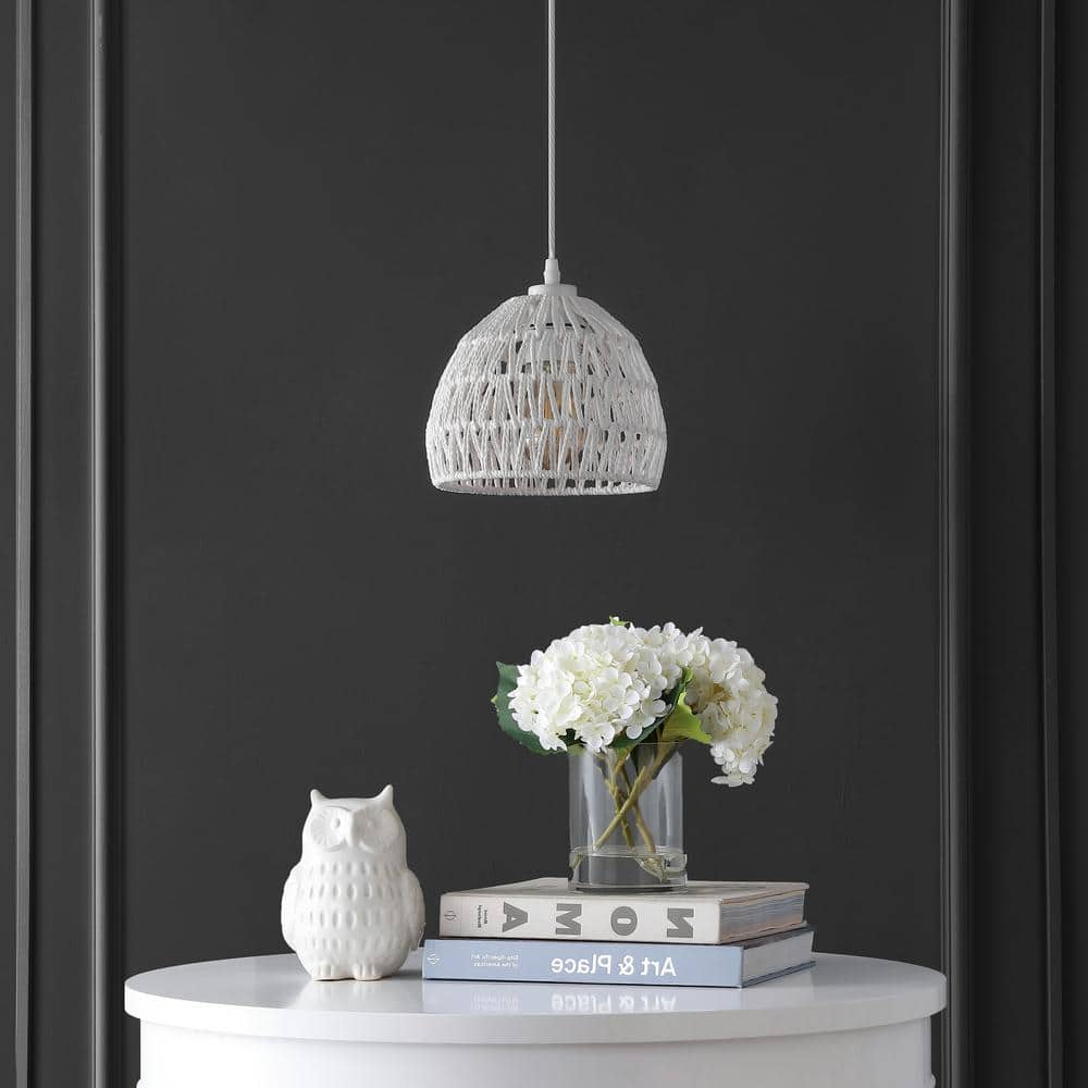White Woven Rope and Iron LED Pendant Light