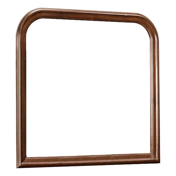 Benjara 1 in. x 38 in. Modern Cherry Brown and Silver Arched Design Molded Wooden Framed Decorative Mirror