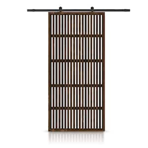 24 in. x 80 in. Japanese Series Pre Assemble Walnut Stained Wood Interior Sliding Barn Door with Hardware Kit