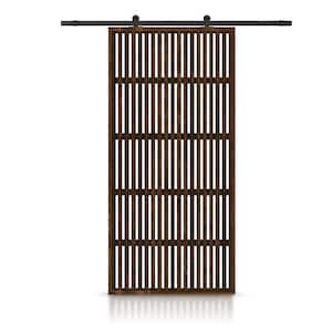 30 in. x 80 in. Japanese Series Pre Assemble Walnut Stained Wood Interior Sliding Barn Door with Hardware Kit