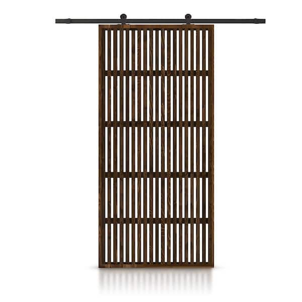 CALHOME 30 in. x 80 in. Japanese Series Pre Assemble Walnut Stained Wood Interior Sliding Barn Door with Hardware Kit