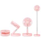 4-Speed Portable Folding Desk Table Fan Telescopic Standing Floor Fan with Adjustable Height and Angle in Pink