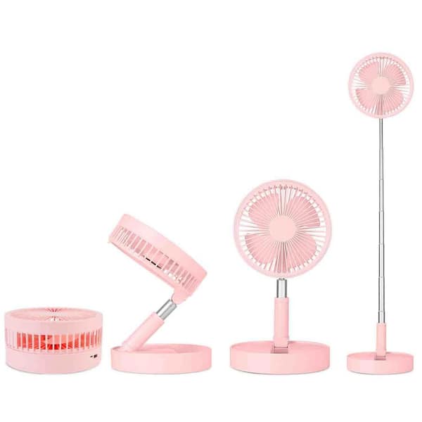 Aoibox 4-Speed Portable Folding Desk Table Fan Telescopic Standing Floor Fan with Adjustable Height and Angle in Pink