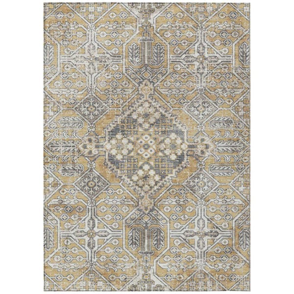 Chantille Machine Washable Indoor/Outdoor Abstract ACN2197 Gold 5 ft. x 7 ft. 6 in. Area Rug