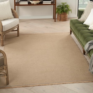 Washable Jute Natural 4 ft. x 6 ft. Solid Geometric Contemporary Area Rug
