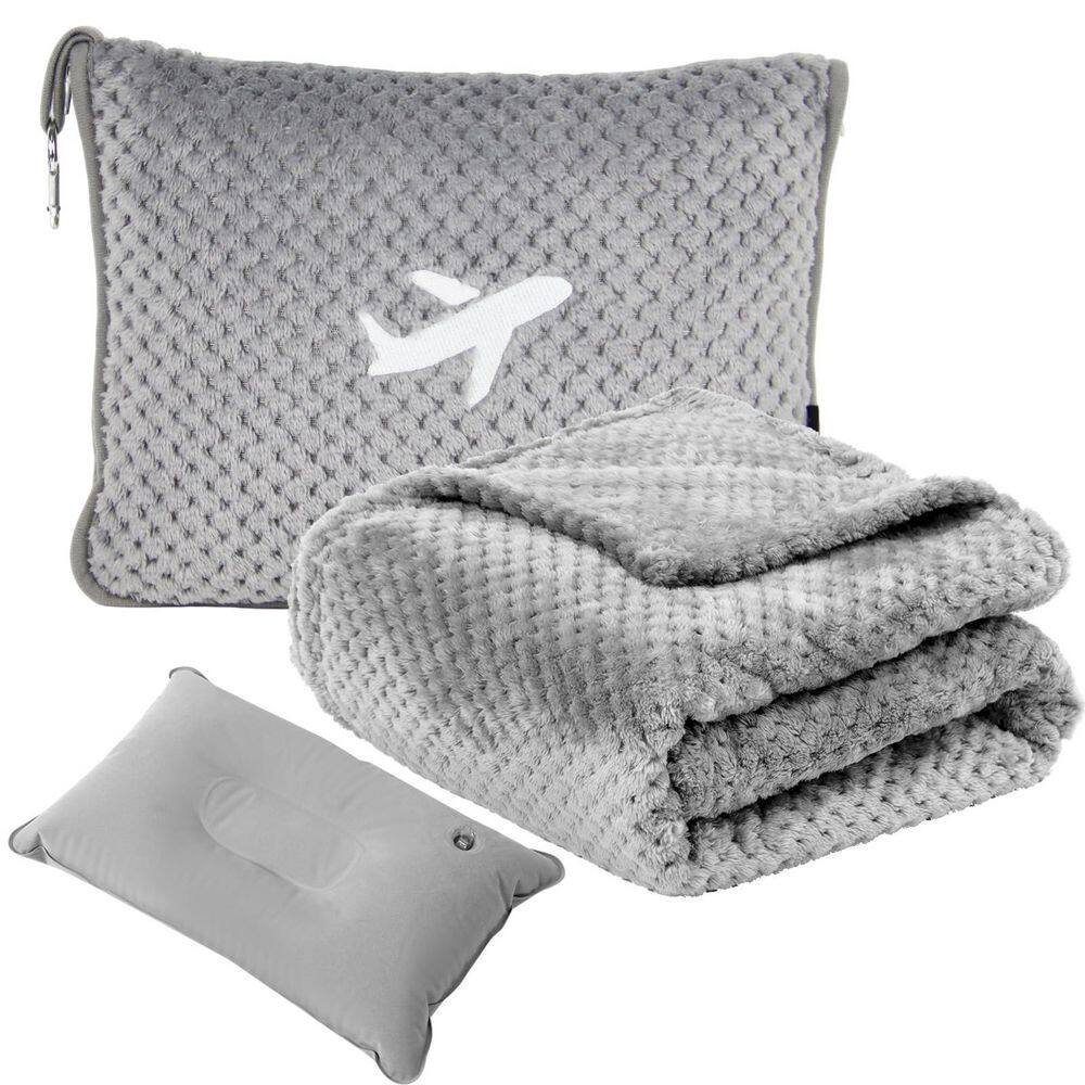Ultra-Soft Fleece Travel Kit, Gray, Travel Series, Portable Luggage Accessory, Foldable Blanket with Inflatable Pillow price history on PriceWatchPro