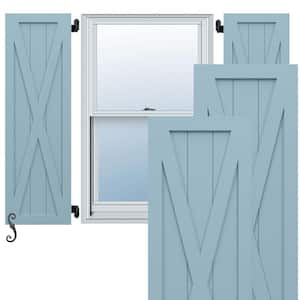 EnduraCore Single X-Board Farmhouse 12 in. W x 73 in. H Board and Batten Composite Shutters Pair in Peaceful Blue