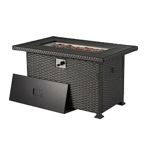 Kazz Black 44 in. x 28 in. x 24 in. H Rectangle Metal Outdoor Fire Pit Table, Auto-Ignition
