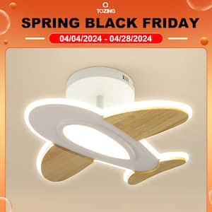 20 in. Modern Cartoon Plane Shade Art Deco Dimmable Integrated LED Semi Flush Mount Ceiling Light Fixture for Bedroom
