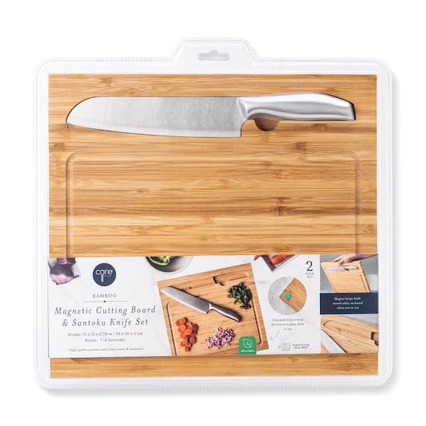 Bamboo Cutting Board with Magnetic Knife Set