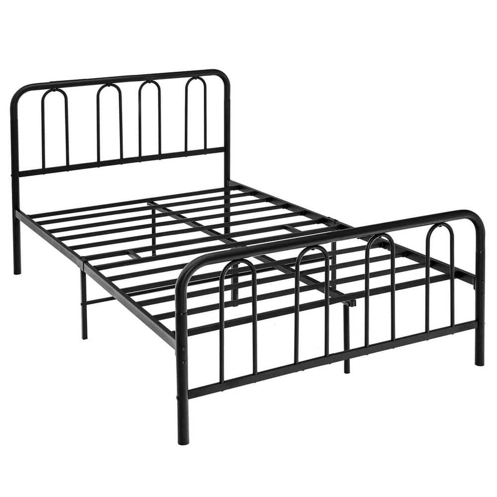 ANGELES HOME Black Metal Frame Full Size Platform Bed With Headboard ...